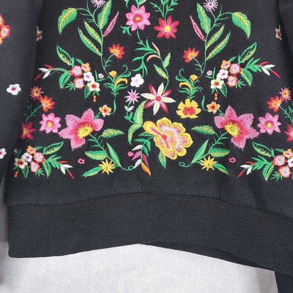 Zara Embroidered Floral Sweatshirt Women S Puff Sleeve Granny Preppy Heritage - Picture 8 of 13